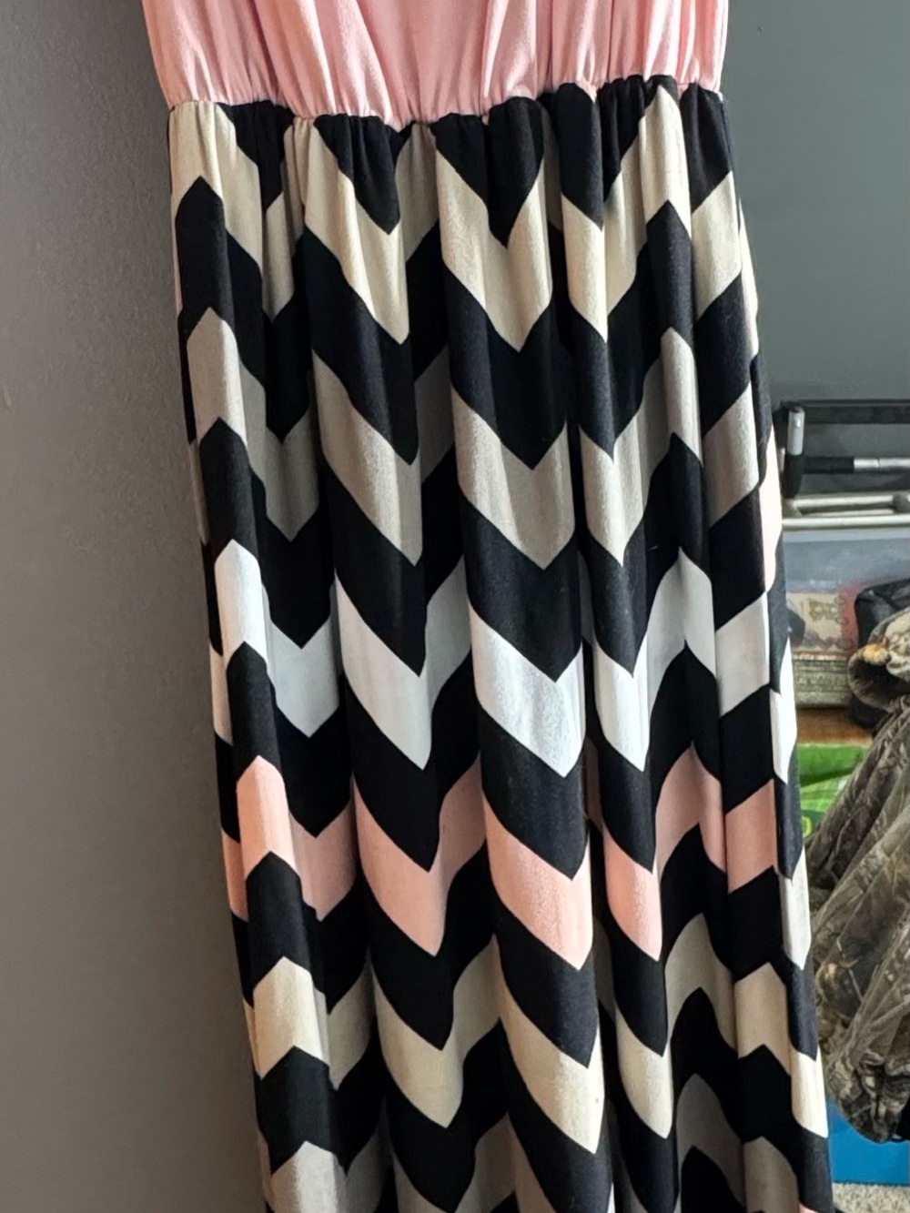 Chic Pink White Black Chevron Maxi Dress- Flowy Boho Summer Style